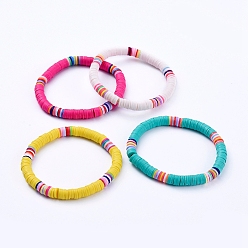 Mixed Color Handmade Polymer Clay Heishi Beads Stretch Bracelets, Mixed Color, 2-1/8 inch(5.3cm)