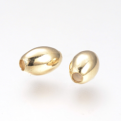 Real 18K Gold Plated Brass Spacer Beads, Oval, Nickel Free, Real 18K Gold Plated, 6x4mm, Hole: 1mm