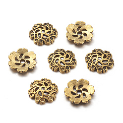 Antique Golden Tibetan Style Alloy Bead Caps, Lead Free & Nickel Free & Cadmium Free, Antique Golden Color, about 13mm in diameter, 2.5mm thick, hole: 1.5mm