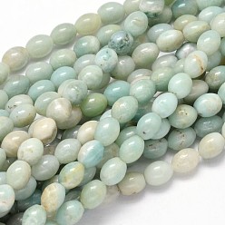Flower Amazonite Oval Natural Flower Amazonite Bead Strands, 10x8mm, Hole: 1mm, about 39pcs/strand, 15.7 inch