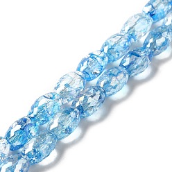 Bleu Ciel Clair Galvanoplastie brin de perles de verre transparent, de couleur plaquée ab , facette, ovale, lumière bleu ciel, 11.5~12x8mm, Trou: 1.2mm, Environ 45~48 pcs/chapelet, 20.87~22.20 pouce (53~56.4 cm)