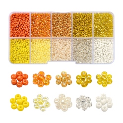 Jaune 8500pcs 10 perles de rocaille en verre de style, ronde, 12/0, jaune, 1.5~2.5mm, Trou: 0.5~1mm, 13g, 850 pcs / style, 8500 pcs / boîte