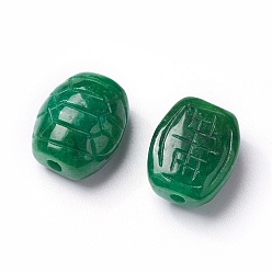 Myanmar Jade Perles naturelles de jade du Myanmar / jade birmane, teint, forme de carapace de tortue, 12.5~13x11x7mm, Trou: 1.6mm