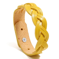 Yellow Imitation Leather Braided Cord Bracelets, with Alloy Finding, Yellow, 8-7/8 inch(22.5cm)