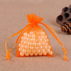 Оранжевый Мешочки для хранения украшений из органзы, свадебные подарочные пакеты со шнурком для свадебной вечеринки, прямоугольные, оранжевые, 9x7 см