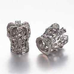 Platinum Alloy Rhinestone Beads, Crown, Platinum, 17x15.5mm, Hole: 2.5mm