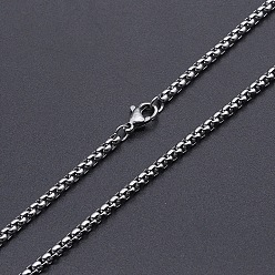 Нержавеющая Сталь Цвет 201 коробка из нержавеющей стали цепи ожерелье, с карабин-лобстерами , цвет нержавеющей стали, 18.11 дюйм (46 см) в длину, ссылка: 3x2.5x1.5 mm