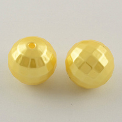 Yellow ABS Plastic Imitation Pearl Faceted Round Beads, Yellow, 20mm, Hole: 2.5mm, about 122pcs/500g