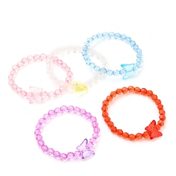 Mixed Color Transparent Acrylic Beads Kids Bracelets, Round and Butterfly, Mixed Color, Inner Diameter: 2-1/4 inch(5.6cm)