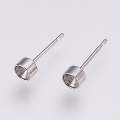 Stainless Steel Color 304 Stainless Steel Stud Earring Settings, for Pointed Back Rhinestone, Stainless Steel Color, Fit for 3mm Rhinestone, 13.5x4mm, Pin: 0.8mm