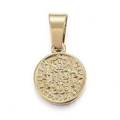 Золотой Вакуумное покрытие 304 подвески для монет из нержавеющей стали, монета испанского и инд рекс, золотые, 14x11x2 мм, отверстие : 5x7 мм