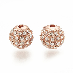 Rose Gold Alloy Bead, with Rhinestone, Round, Crystal, Rose Gold, 8x8mm, Hole: 1.5mm