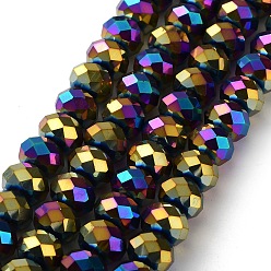 Multi-color Plateada Abalorios de vidrio electrochapa, facetados, Rondana plana, multi-color de chapado, 10x7 mm, agujero: 1 mm, sobre 70~72 unidades / cadena, 18 pulgada