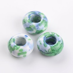 Medium Sea Green Dyed Rondelle Natural Ocean White Jade Beads, Large Hole Beads, Medium Sea Green, 15x8mm, Hole: 6mm