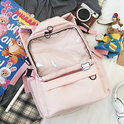 Pink Polyester Backpacks, with Clear Window, for Student Woman Girls, Pink, 28x38x13cm