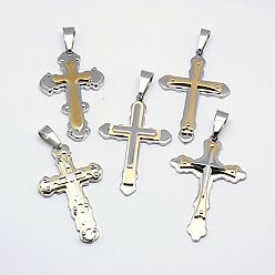 Mixed Color 304 Stainless Steel Big Pendants, Cross, Mixed Style, Mixed Color, 62~80x36~43x6~8mm, Hole: 11~15x7~9mm
