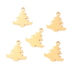 Oro Dijes de navidad 304 de acero inoxidable, Corte con laser, árbol de Navidad, dorado, 12.5x12x1.1 mm, agujero: 1.4 mm