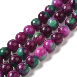 Purple Natural Dyed Jade Beads Strands, Round, Purple, 10~10.5mm in diameter, Hole: 1mm, about 37pcs/strand, 14.76''~14.80''(37.5~37.6cm)