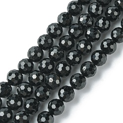 Tourmaline Natural Black Tourmaline Beads Strands, Faceted, Round, 6mm, Hole: 0.9mm, about 60~62pcs/strand, 14.96~15.35 inch(38~39cm)