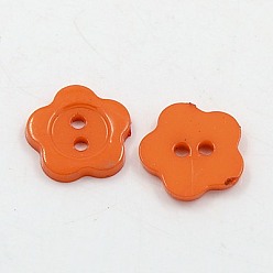 Orange Foncé Boutons acryliques de couture pour la création de costumes, boutons en plastique, 2-trou, teint, fleur wintersweet, orange foncé, 22x2mm, Trou: 2mm