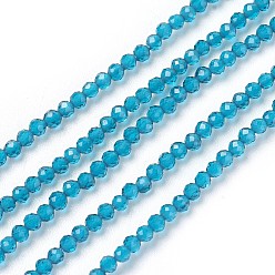 Bleu Ciel Foncé Chapelets de perles en verre transparentes  , facette, ronde, bleu profond du ciel, 2mm, Trou: 0.5mm, Environ 164~182 pcs/chapelet, 14.8~15.7 pouce (37.5~40 cm)