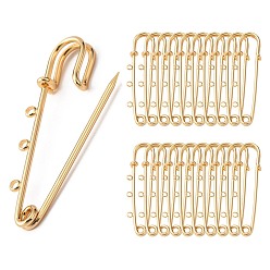 Real 18K Gold Plated Brass Brooch Findings, Kilt Pins, Nickel Free, Real 18K Gold Plated, 50x15x5mm, Hole: 2mm, pin: 1.5mm