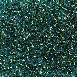 (756) 24K Gold Lined Aquamarine Toho perles de rocaille rondes, perles de rocaille japonais, (756) 24 aigue-marine doublée d'or k, 8/0, 3mm, Trou: 1mm, environ1110 pcs / 50 g