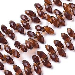 Coconut Brown Crystal Glass Beads Strands, Top Drilled Beads, Faceted, Teardrop, Coconut Brown, 13x6mm, Hole: 1mm, about 100pcs/strand, 16.5 inch