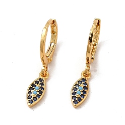 Real 18K Gold Plated Rack Plating Brass Micro Pave Cubic Zirconia Leverback Earrings, Long-Lasting Plated Eye Dangle Earring for Women, Cadmium Free & Lead Free, Real 18K Gold Plated, 24.5mm, Pin: 1mm