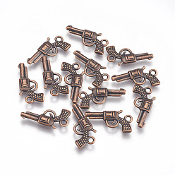 Red Copper Zinc Alloy Gun Necklace Pendant, Revolver Pistol Charm, Lead Free and Cadmium Free, Red Copper, 22x12x3mm, Hole: 2mm