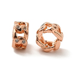 Rose Gold Rack Plating Brass Micro Pave Cubic Zirconia European Beads, Long-Lasting Plated, Lead Free & Cadmium Free, Curb Chain Style Column, Rose Gold, 7.5x4mm, Hole: 4.2mm
