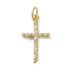 Real 18K Gold Plated Brass Micro Pave Cubic Zirconia Pendants, Long-Lasting Plated, Real 18K Gold Plated, Cross, Clear, 20x11x1.9mm, Hole: 3.5mm