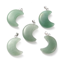 Green Aventurine Natural Green Aventurine Pendants, with Platinum Brass Loops, Moon, 29x18~21x7~10mm, Hole: 6x3mm