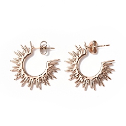 Rose Gold Ion Plating(IP) 304 Stainless Steel Sun Stud Earrings, Half Hoop Earrings for Women, Rose Gold, 1.5x24.5mm, Pin: 0.8mm