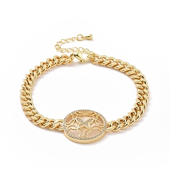 Golden Clear Cubic Zirconia Butterfly Link Bracelet, Brass Jewelry for Women, Golden, 7-1/8 inch(18.1cm)