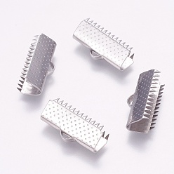 Stainless Steel Color 304 Stainless Steel Ribbon Crimp Ends, Stainless Steel Color, 9.5x20mm, Hole: 1.5x3mm
