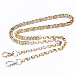 Light Gold Bag Chains Straps, Brass Curb Link Chains and Iron Cable Link Chains, with Alloy Swivel Clasps, for Bag Replacement Accessories, Light Gold, 108.5x1cm