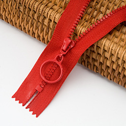 Rouge Fermetures à glissière en polyester pour accessoires de vêtement, anneaux de levage de fermeture à glissière en résine pour sacs à coudre, rouge, 25 cm