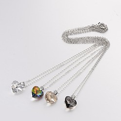 Mixed Color Heart Electroplated Glass Pendant Necklaces, with Brass Chains, Mixed Color, 17.9 inch