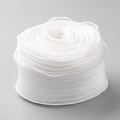 White Organza Ribbon, Wired Sheer Chiffon Ribbon, for Package Wrapping, Hair Bow Clips Accessories Making, White, 2-1/8 inch(55mm), about 37.18~38.28 yards(34~35m)/bag