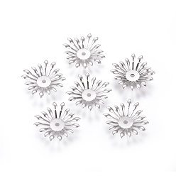 Stainless Steel Color Multi-Petal 316 Surgical Stainless Steel Bead Caps, Flower, Stainless Steel Color, 24x24x3mm, Hole: 2mm