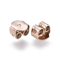 Oro Rosa Revestimiento iónico (ip) 304 tuercas de oreja de acero inoxidable, pendiente trasero, oro rosa, 5x5x3.5 mm, agujero: 0.8 mm