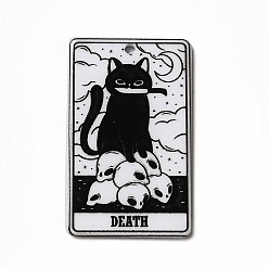 Черный Акриловые подвески с принтом на тему Таро, прямоугольник с подвесками в виде котов, смерть xiii, 39x24x2.5 мм, отверстие : 1.8 мм