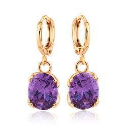 Фиолетовый Бархат Серьги-обручи из настоящего золота 18 с позолотой, пурпурного бархата, 25x8 мм