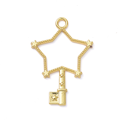 Golden Zinc Alloy Pendants, Open Back Bezel, for DIY UV Resin, Epoxy Resin, Pressed Flower Jewelry, Star Shaped Key, Golden, 39.5x27x2mm, Hole: 3mm