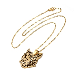 Golden 304 Stainless Steel Pendant Necklaces, Hollow Cat, Golden, 19.49 inch(49.5cm)