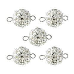 Silver Brass Crystal Rhinestone Connector Charms, Round Links with 304 Stainless Steel Loops, Silver, 19x12mm, Hole: 2mm