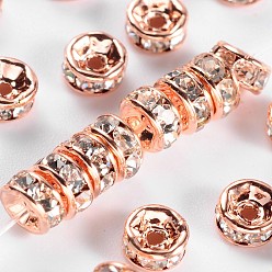 Cristal Séparateurs perles en verre avec strass en laiton, grade de aaa, bride droite, sans nickel, couleur métal or rose , rondelle, cristal, 4x2mm, Trou: 1mm