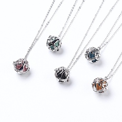 Platinum Pendant Necklaces, with Brass Cage Pendants, Lava Rock Perfume Beads, Brass Chain Necklace Making, teardrop, Platinum, 17.7 inch(45cm), Pendant: 17x17x15mm