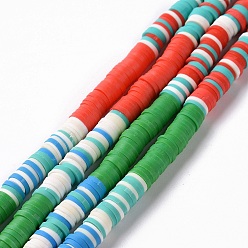 Green Handmade Polymer Clay Bead Strands, Heishi Beads, Disc/Flat Round, Green, 6x0.2~2mm, Hole: 2mm, about 325~330pcs/strand, 15.12~ 15.35 inch(38.4~39cm)